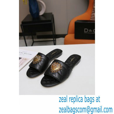 Dolce  &  Gabbana Leather Sliders Black with Devotion Heart 2021